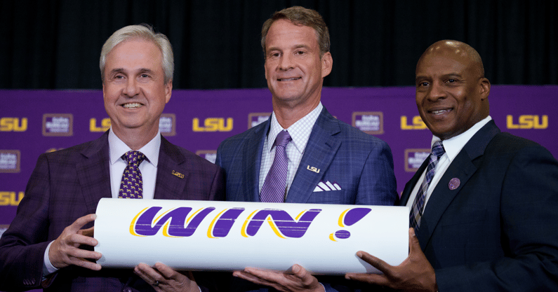 LSU HC Lane Kiffin at his first press conference (Photo: © Matthew Hinton-Imagn Images)